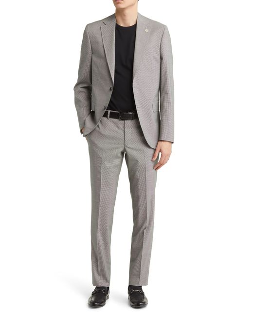 Ted Baker Gray Roger Extra Slim Fit Mini Houndstooth Wool Suit for men