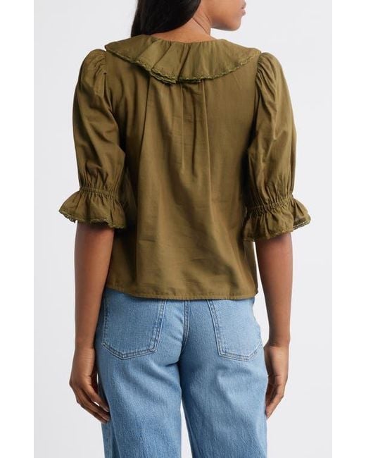 Madewell Green Ruffled Puff-Sleeve Top