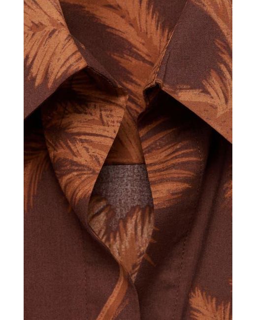 Mango Brown Palm Print Cotton Button-Up Shirt