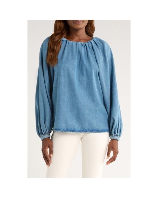 TOPSHOP Blue Puff Sleeve Denim Shirt