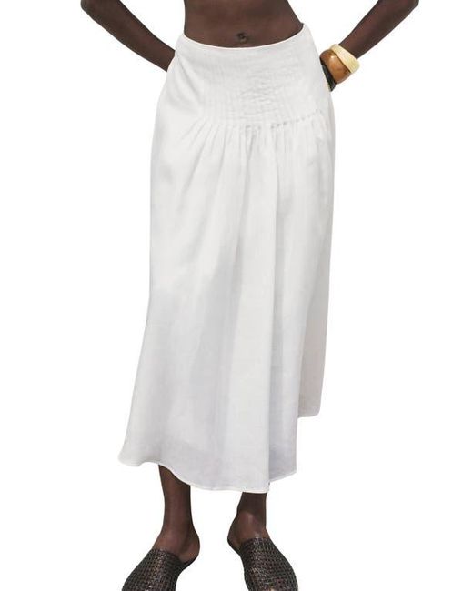 Mango White Pleated Ramie Midi Skirt