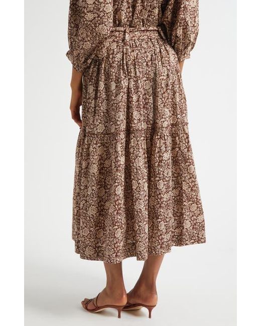 MILLE Brown Franoise Floral Stripe Cotton Skirt