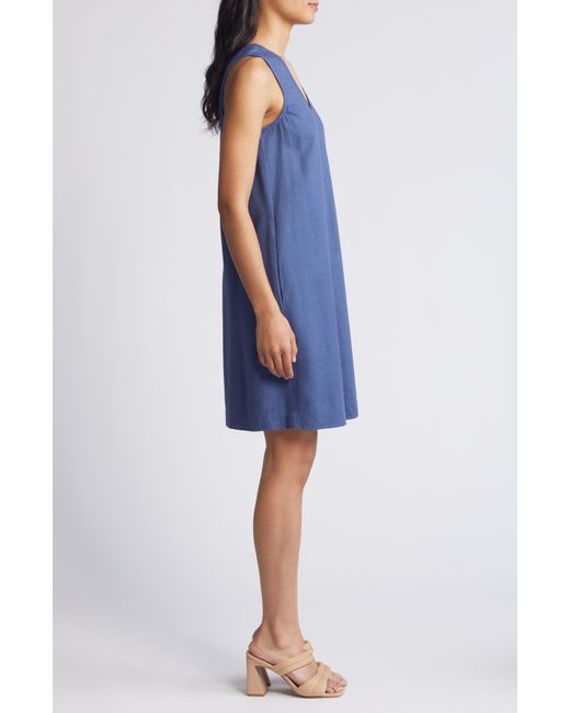 Halogen® Blue Halogen(r) Sleeveless Linen Blend Dress