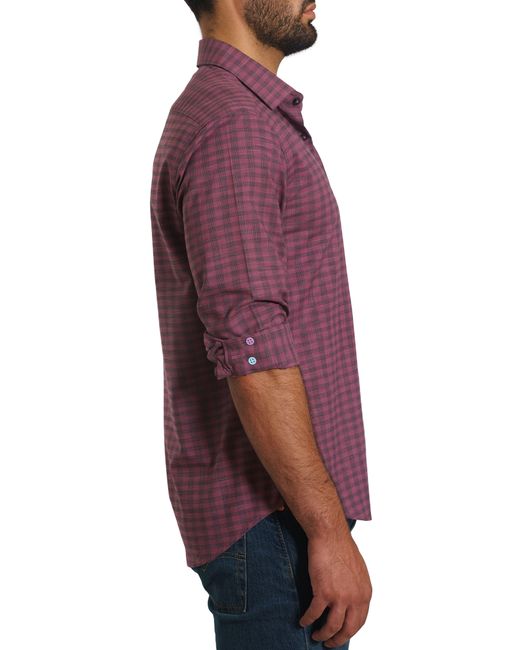Jared Lang Purple Trim Fit Check Pima Cotton Button-up Shirt for men