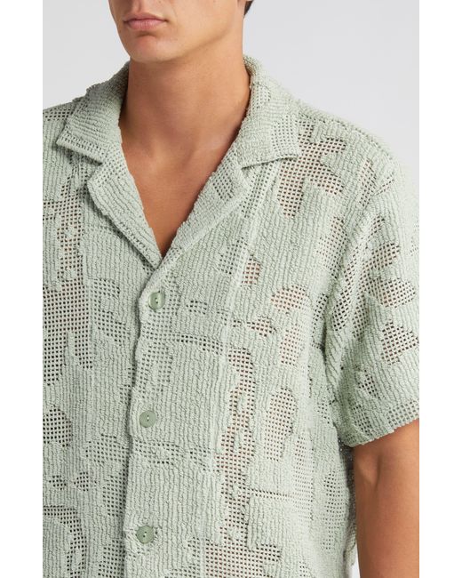 Oas Green Calbanum Crochet Camp Shirt for men