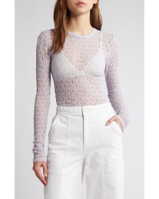FRAME White Sheer Stretch Lace Top