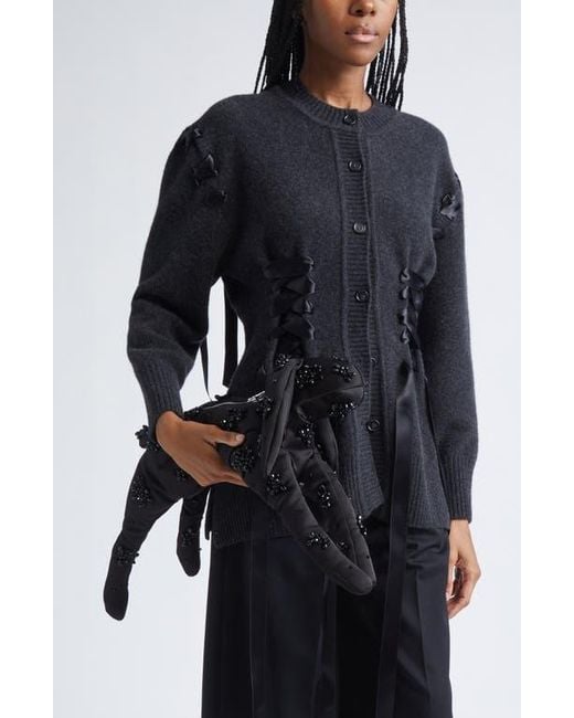 Simone Rocha Black Hare Embellished Turbo Satin Crossbody Bag