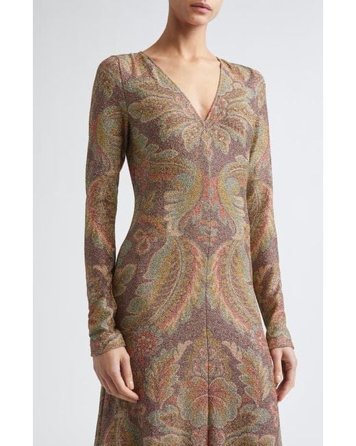 Etro Paisley Long Sleeve Terry Jersey Dress in Natural | Lyst