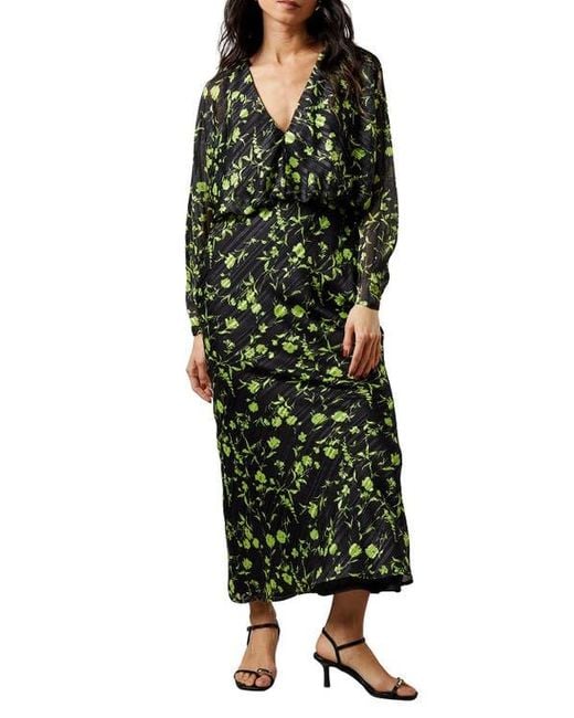 Warehouse Green Shadow Stripe Batwing Midi Dress