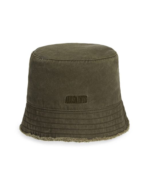 AllSaints Green Frayed Edge Bucket Hat