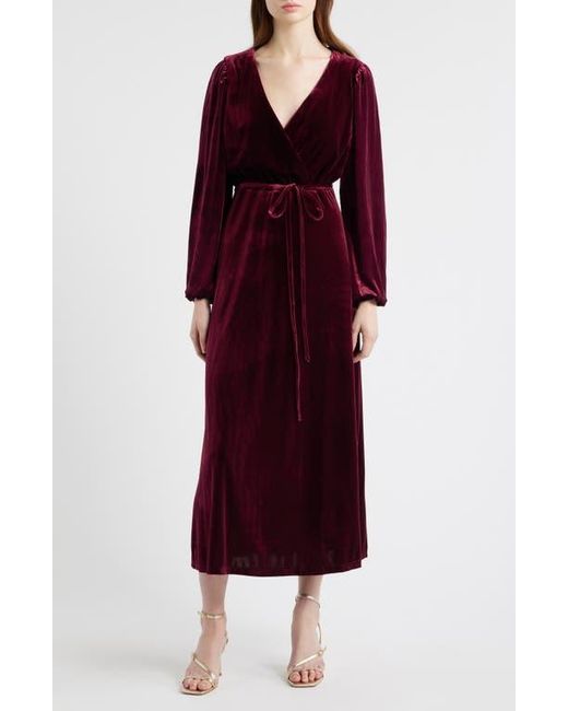 Halogen Wrap Front Long Sleeve Velvet Maxi Dress in Red | Lyst