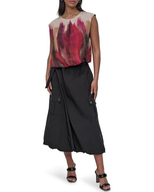 DKNY Red Print Bubble Hem Top