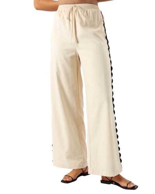 Petal & Pup Natural Mollymook Rickrack Trim Cotton Wide Leg Pants