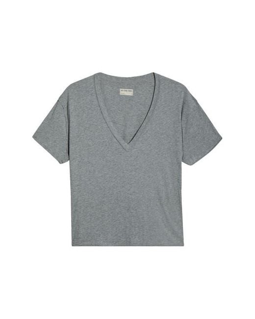Free People Gray Nina V-Neck Cotton T-Shirt
