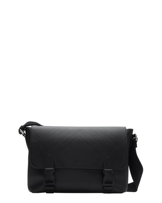 Burberry Black Large Embossed Check Buckled Messenger Bag for men