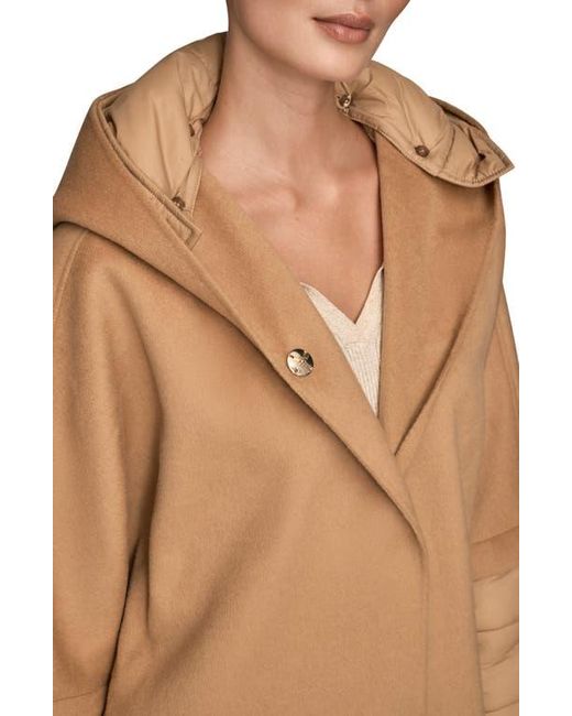 Donna Karan Natural Mixed Media Puffer Sleeve Wool Blend Coat