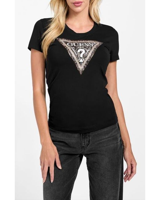 Guess Black Python Triangle Embellished Graphic T-Shirt