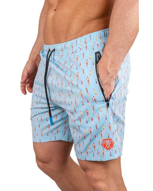 Maceoo Blue Swim Lion Pool Swim Trunks for men