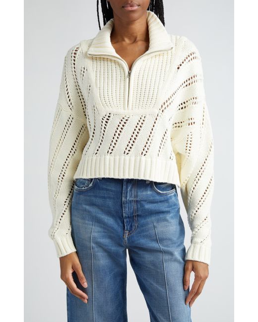 Staud Natural Hampton Mixed Stitch Half-zip Cotton Blend Sweater