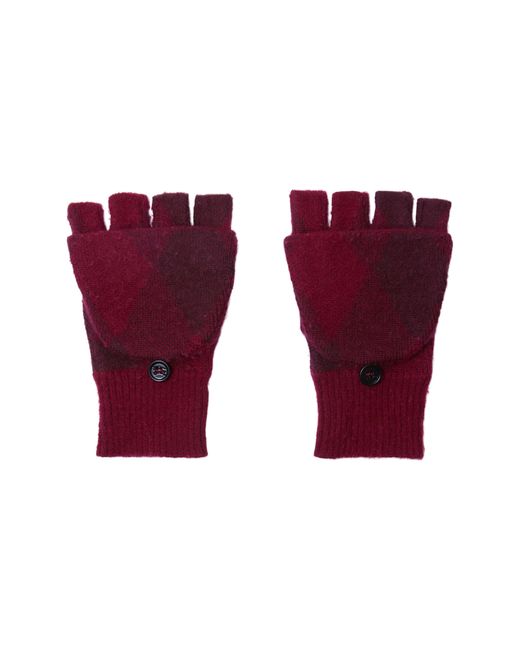 Burberry Red Argyle Convertible Wool Mittens