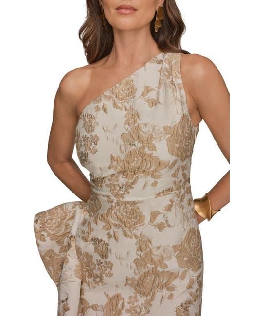 Donna Karan Natural One-Shoulder Cascading Ruffle Gown