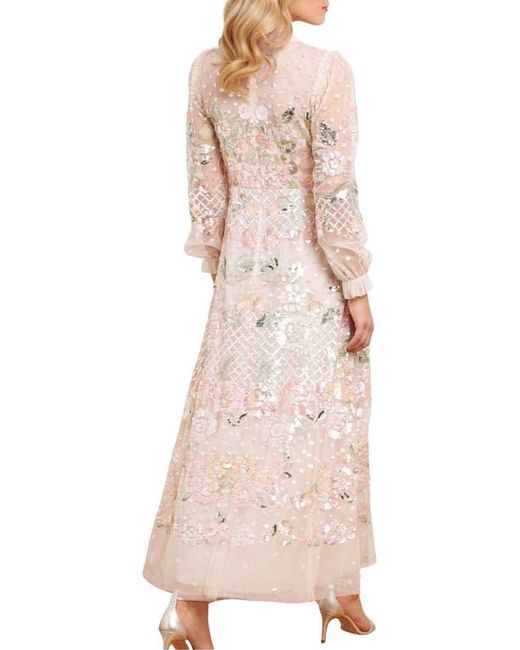 Needle & Thread Pink Rosalie Long Sleeve Ankle Gown