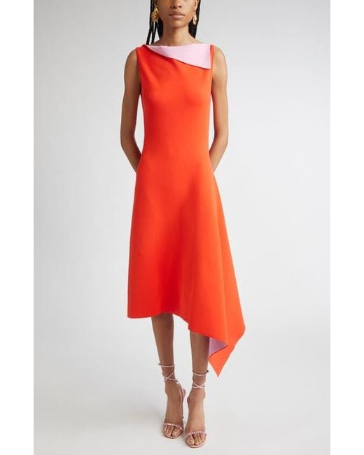 oscar de la renta draped printed stretch jersey midi dress Double Face in Red SUMMERW24-1