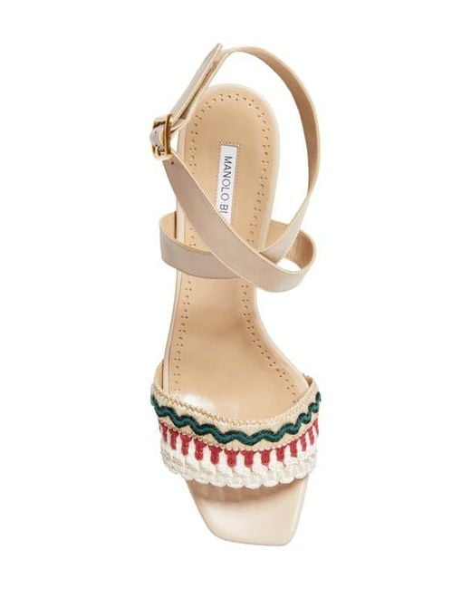 Manolo Blahnik Natural Mabeco Ankle Strap Sandal