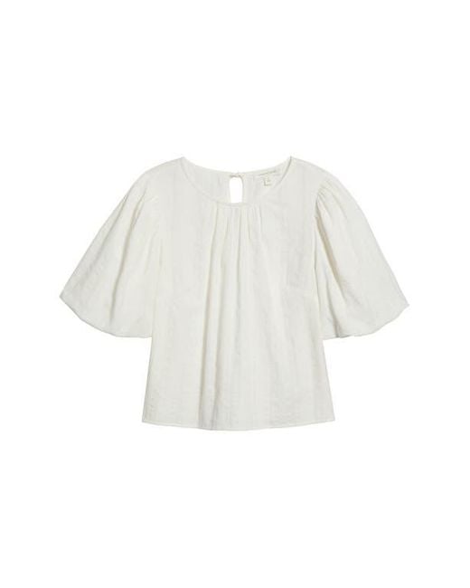 Treasure & Bond White Bubble Sleeve Cotton Dobby Top