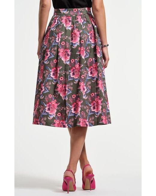 Isaac Mizrahi New York Red Stretch Cotton Sateen Midi Skirt