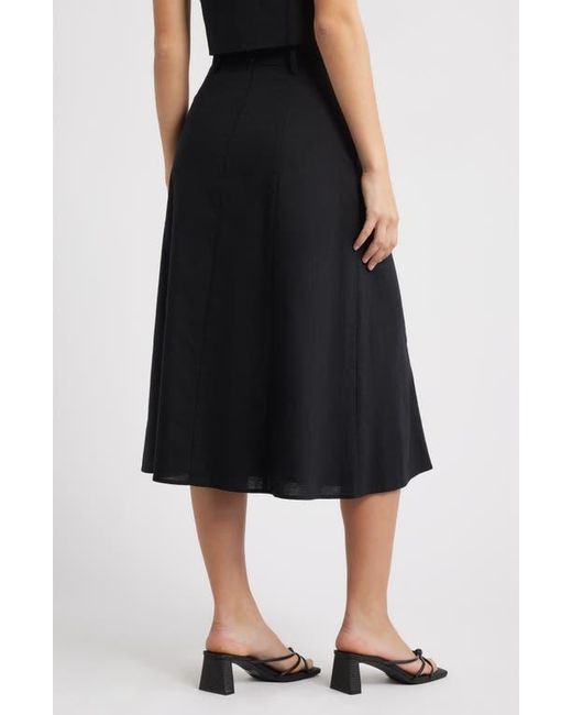 Wayf Black Cynthia Button-Through Midi Skirt
