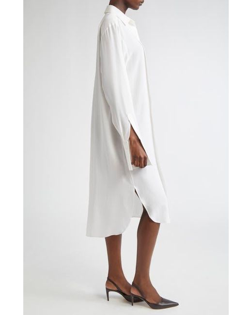 Michael Kors White Pleated Front Long Sleeve Silk Shirtdress