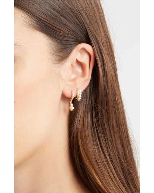 Nordstrom White Set Of 3 Freshwater Pearl & Cubic Zirconia Stud & Hoop Earrings