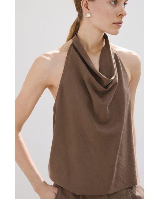Mango Brown Cowl Halter Neck Top