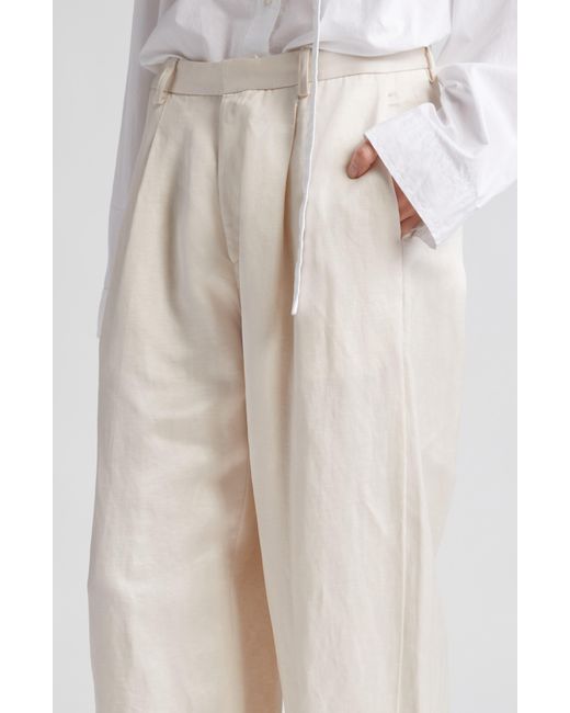 R13 Pleated Linen Blend Wide Leg Trousers in White | Lyst