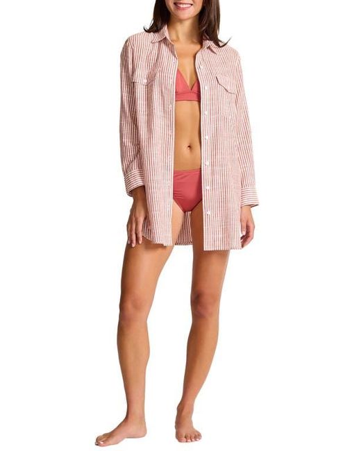 Tommy Bahama Pink Shoreline Stripe Cotton Cover-Up Shirtdress