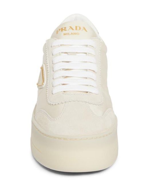 Prada White Flatform Downtown Logo Platform Sneaker