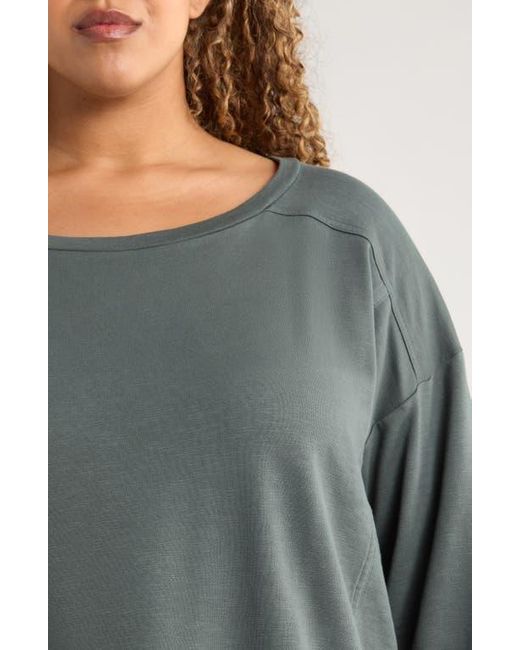 Eileen Fisher Gray Ballet Neck Boxy Organic Cotton Terry Top