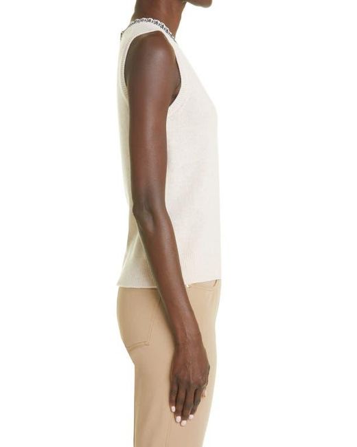 St. John Natural Contrast Trim Wool Blend Shell