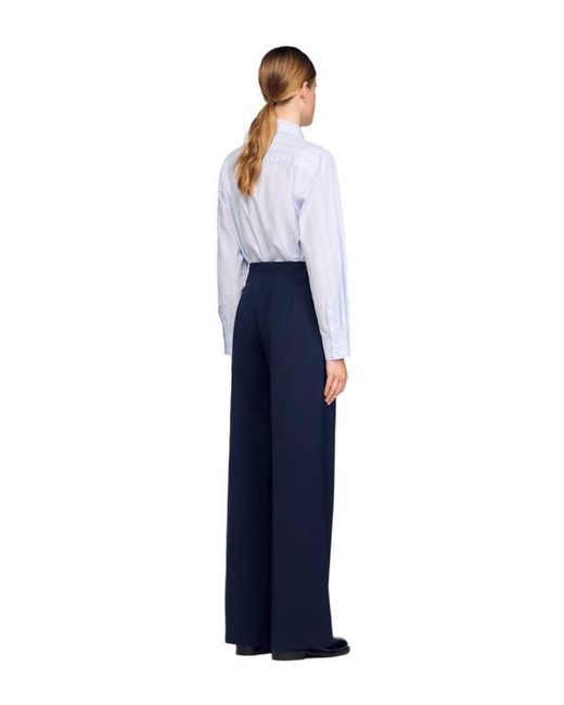 Sandro Blue Asymmetric Straight-Leg Trousers