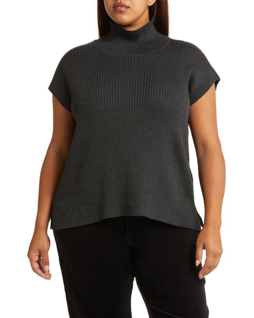 Eileen Fisher Black Turtleneck Short Sleeve Merino Wool Sweater