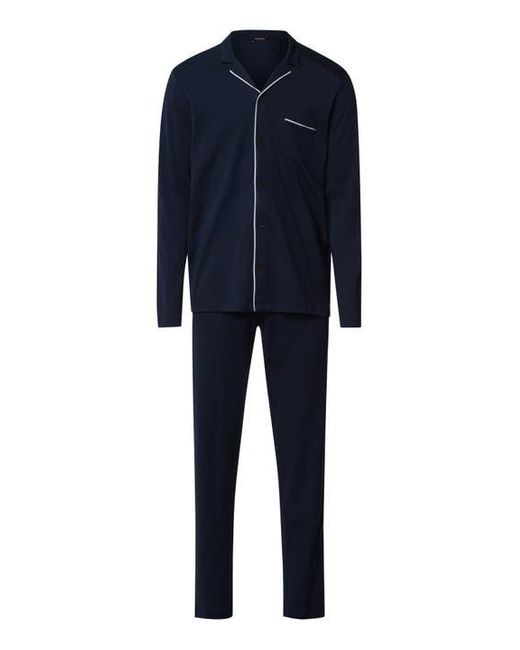 Hanro Blue Night And Day Button Front Cotton Pajama Set for men