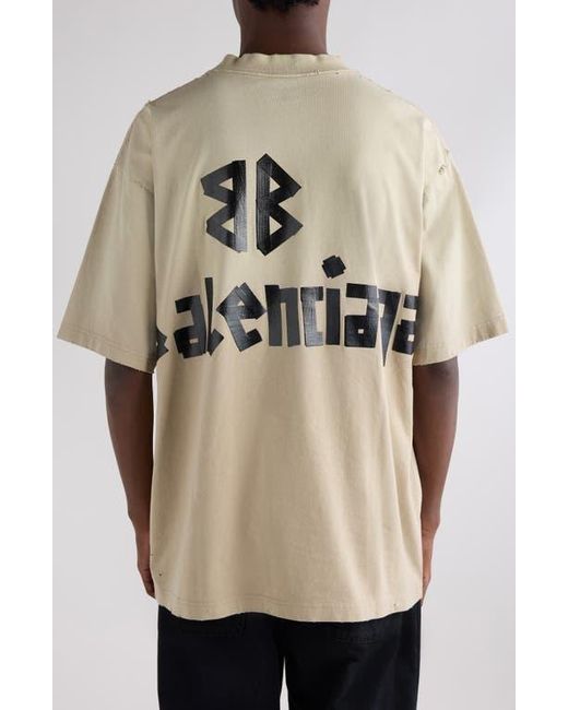 Balenciaga Natural Medium Fit Tape Type Logo Graphic T-Shirt for men