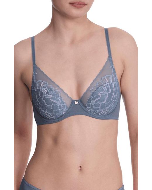 Natori Blue Flora Lace Plunge Underwire Bra