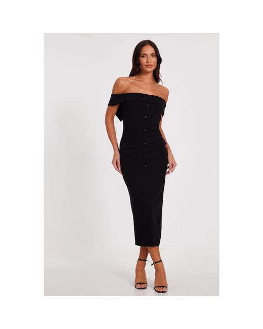 Quiz Blue Scuba Crepe Bardot Maxi Dress