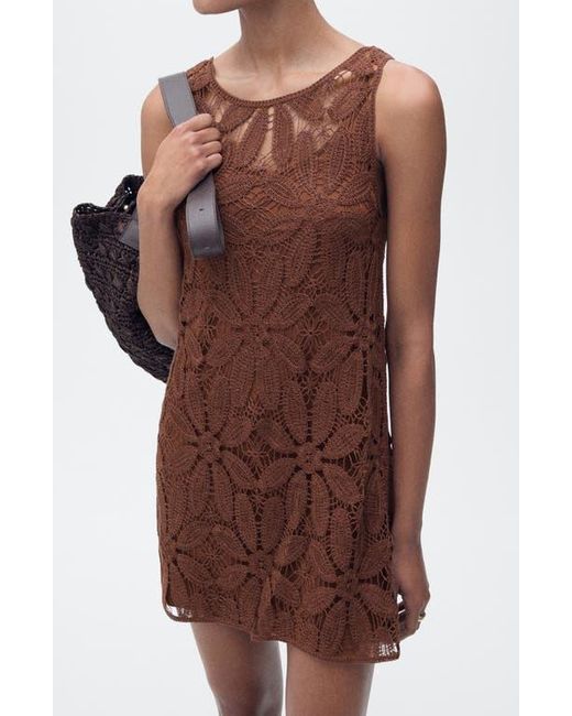 Mango Brown Open Back Crochet Tank Dress