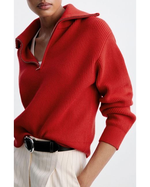 Mango Red Quarter Zip Sweater