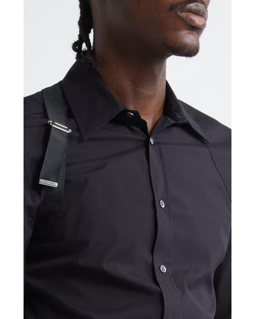 Alexander McQueen Black Logo Tape Harness Stretch Cotton Button-Up Shirt for men