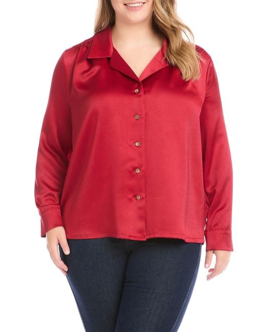 Karen Kane Red Satin Button-up Shirt