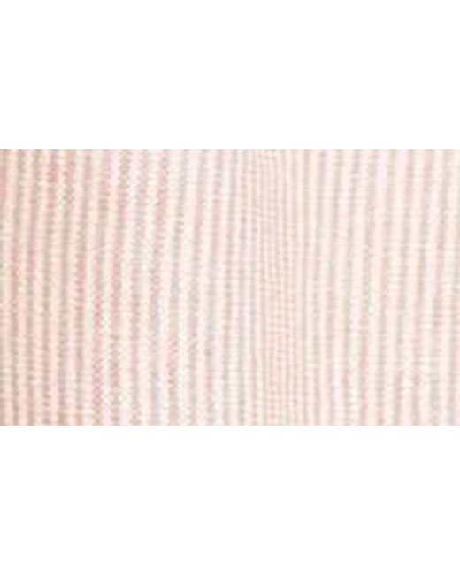 Caslon Pink Caslon(r) Stripe Long Sleeve Linen Blend Romper